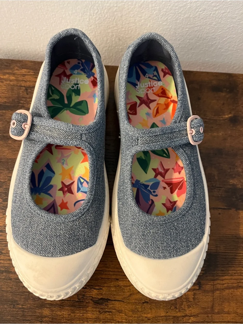 Girls' Justice Denim Mary Jane Sneakers with Pink Buckle Size 4